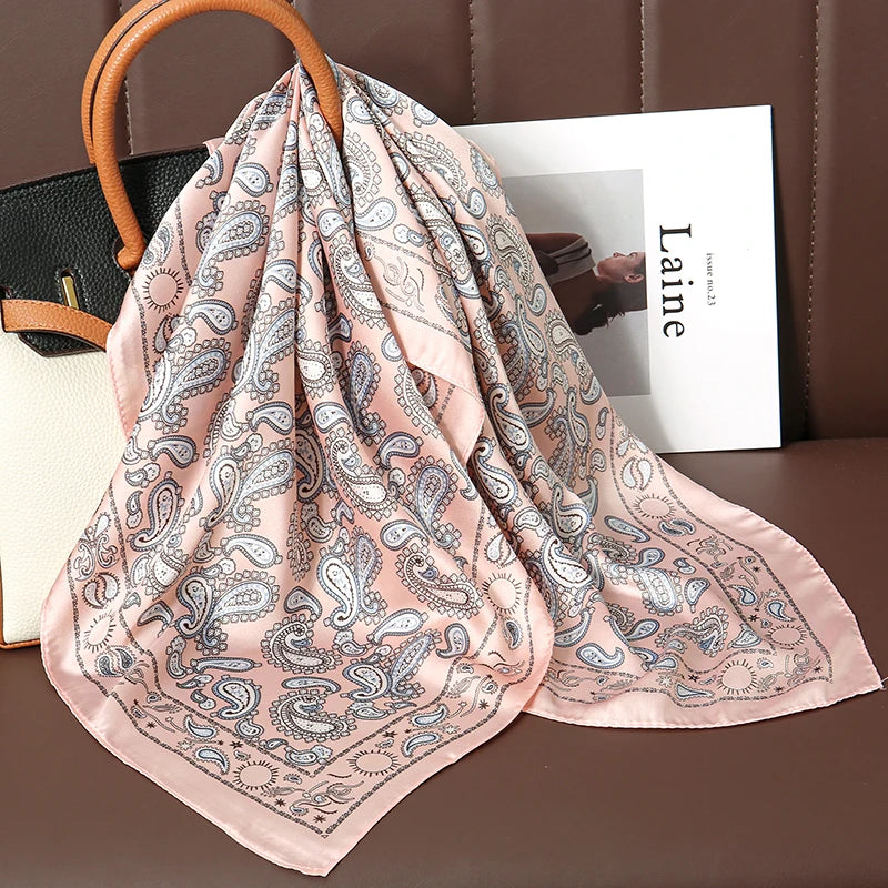Luxury Satin Square Scarf 70 x 70 cm (27.6 x 27.6 in) – Silk-Feel Polyester Shawl Hijab Neckerchief Hair Ribbon Headband Bandana