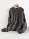 SuyaDream Alpaca Blend Drop-Shoulder Pullover Sweater – Loose O-Neck One Size (47.2 in / 120 cm), Camel Beige