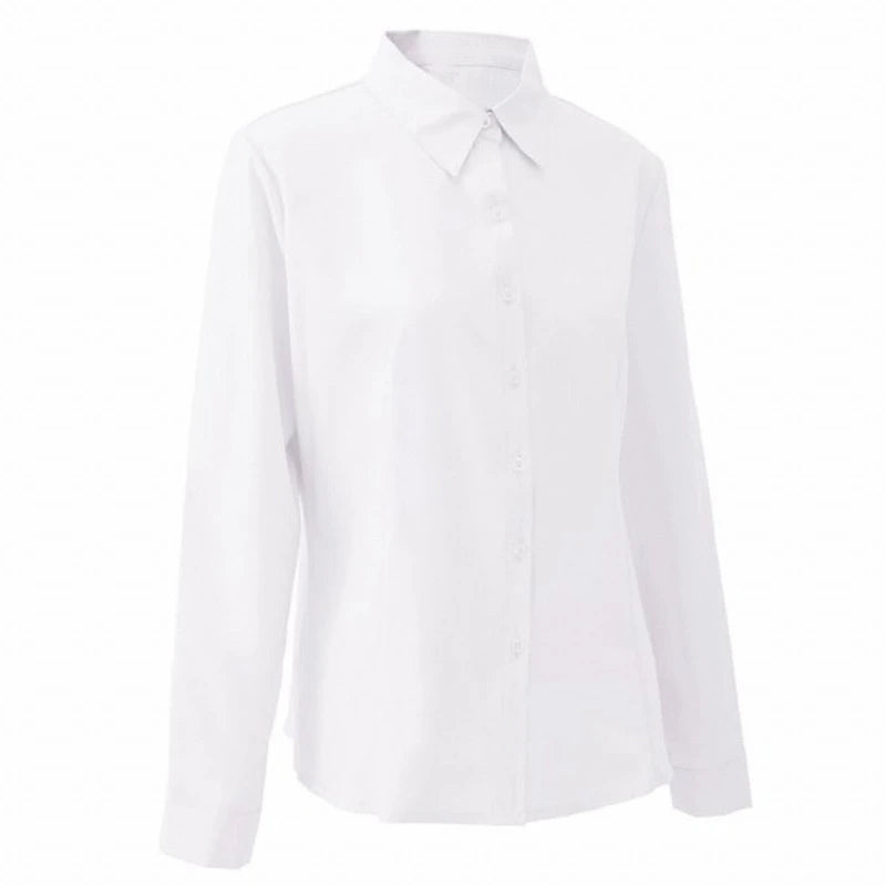 Women's Long Sleeve Button-Up Blouse – Slim Fit Chiffon Office Shirt (White, Sky Blue, Black)