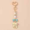 Bowknot Love Heart Keychain with Crystal Pearl Cute Handbag Key Ring Gift for Women and Girls