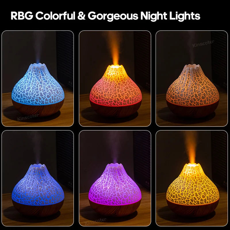 300ml USB Ultrasonic Volcano Air Humidifier Desktop Diffuser with 7-Color Night Light