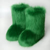 Women's Faux Fur Mid-Calf Snow Boots - Fluffy Plush Winter Warm Flat Outdoor Fashion Boots