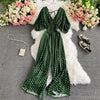 V-Neck Dolman Sleeve Polka Dot High-Waist Wide-Leg Jumpsuit for Women