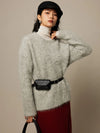 SuyaDream Alpaca Blend Drop-Shoulder Pullover Sweater – Loose O-Neck One Size (47.2 in / 120 cm), Camel Beige