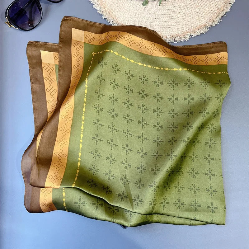 70 x 70 cm (27.6 x 27.6 in) Floral Satin-Look Polyester Square Scarf - Women's Headscarf, Hijab, Hair Band & Wrist Wrap