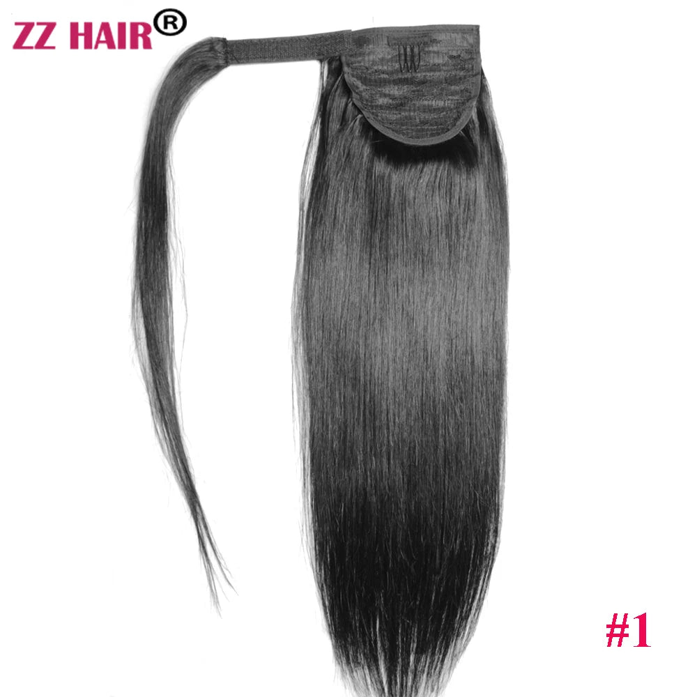 ZZHAIR 100% Human Remy Clip-In Wrap-Around Ponytail 16-26 in (40-66 cm) 140g Machine-Made Straight