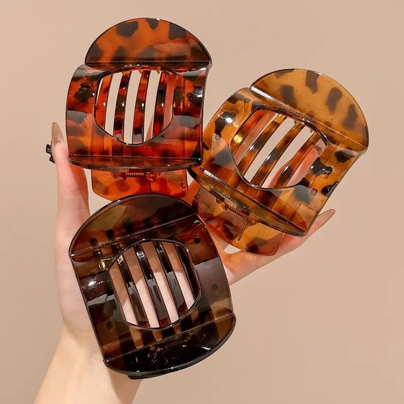 Korean Acetate Leopard Hair Clip – Spring Spoon Top Hair Claw for Women