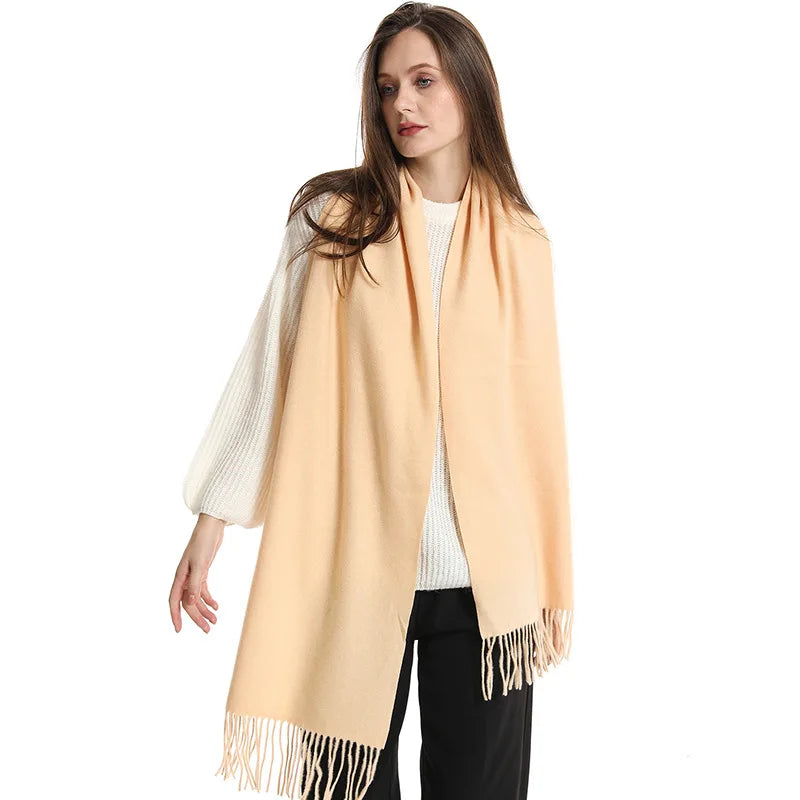 Women's Winter Scarf, Thick Cashmere-Look Pashmina Shawl with Tassels, Windproof Wrap, 175+ cm (69+ in) — 62 Colors