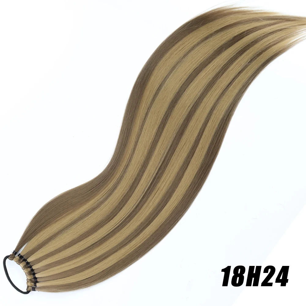 24-Inch (61 cm) Synthetic Braided Ponytail Extension – Black Long Straight Hairpiece with Elastic Band