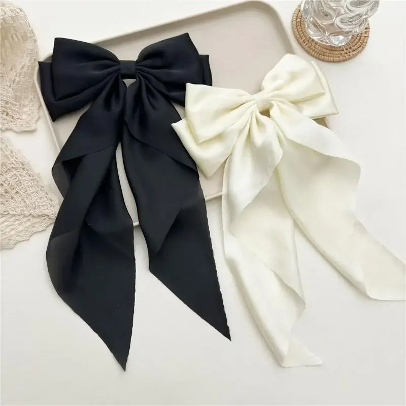 Satin Bow Hair Clips for Women & Girls – Elegant Ribbon Spring Barrette (1 or 2-Pack)