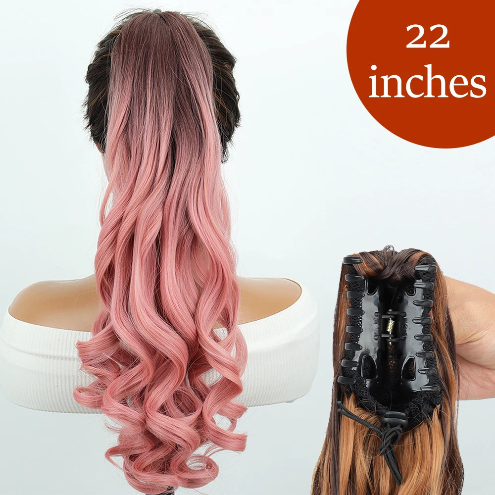 34-Inch (86 cm) Clip-In Synthetic Ponytail Hair Extension — Blonde Wrap-Around Long Straight Hairpiece