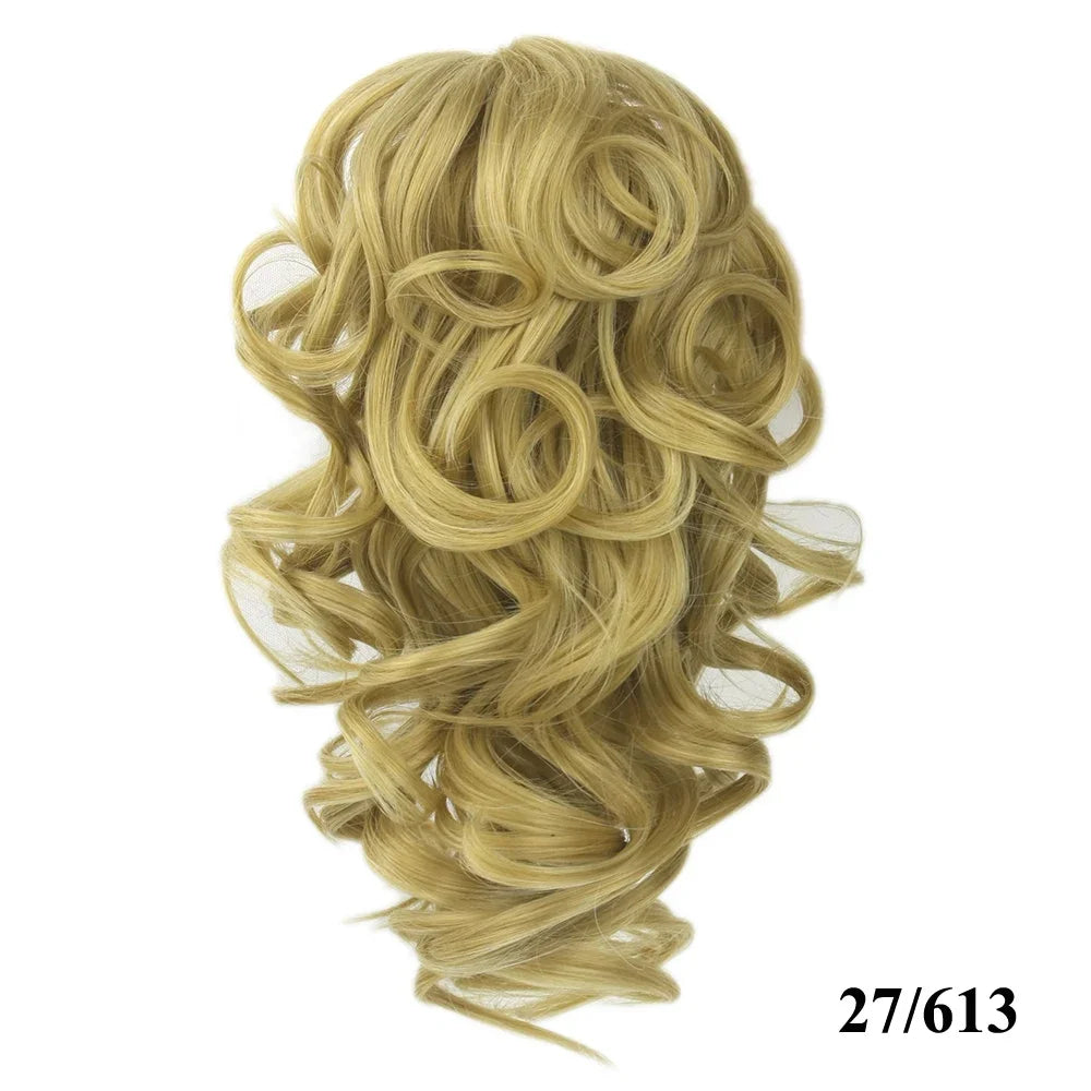 Soowee Short Curly Clip-In Ponytail Extension Black to Burgundy Synthetic Heat-Resistant Fiber