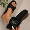 Women's PU Wedge Sandals Slip-On 3–5 cm (1.2–2 in) Medium Heel Summer Heeled Sandals with Metal Accent