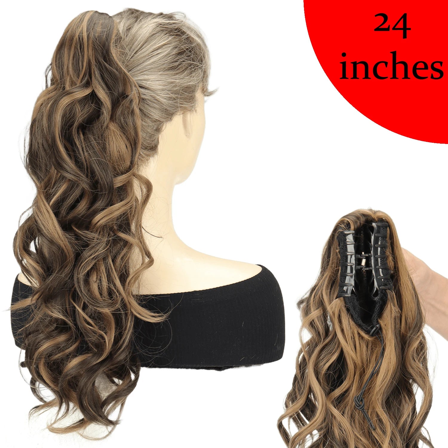 AZQUEEN 18-Inch (45 cm) Clip-In Wavy Ponytail Hair Extension - Heat-Resistant Synthetic, Layered Black/Brown