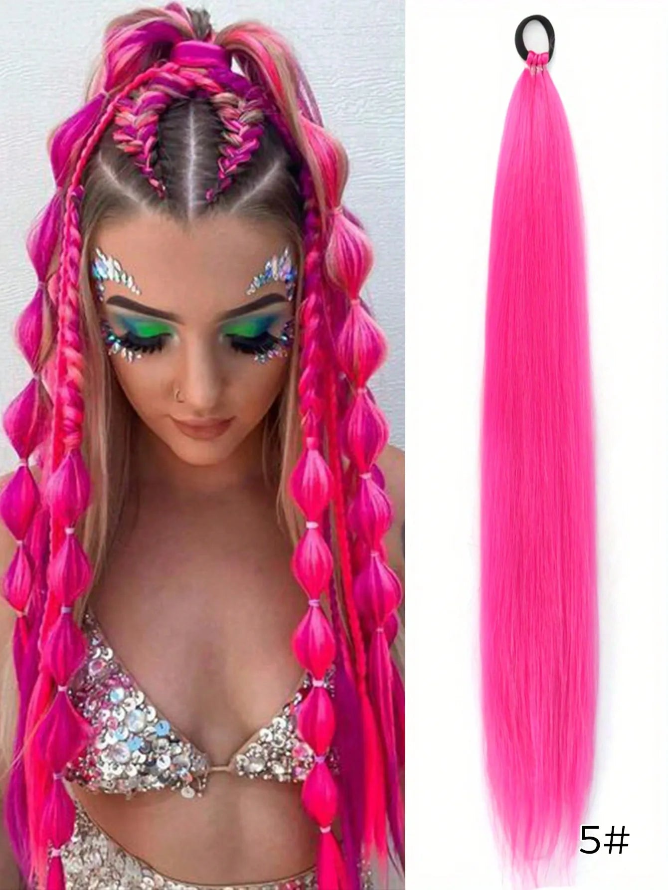 YELOWTIM 28-Inch (70 cm) Synthetic Ponytail Extension with Elastic Band – Straight Braided DIY Hair Piece, Black/Brown