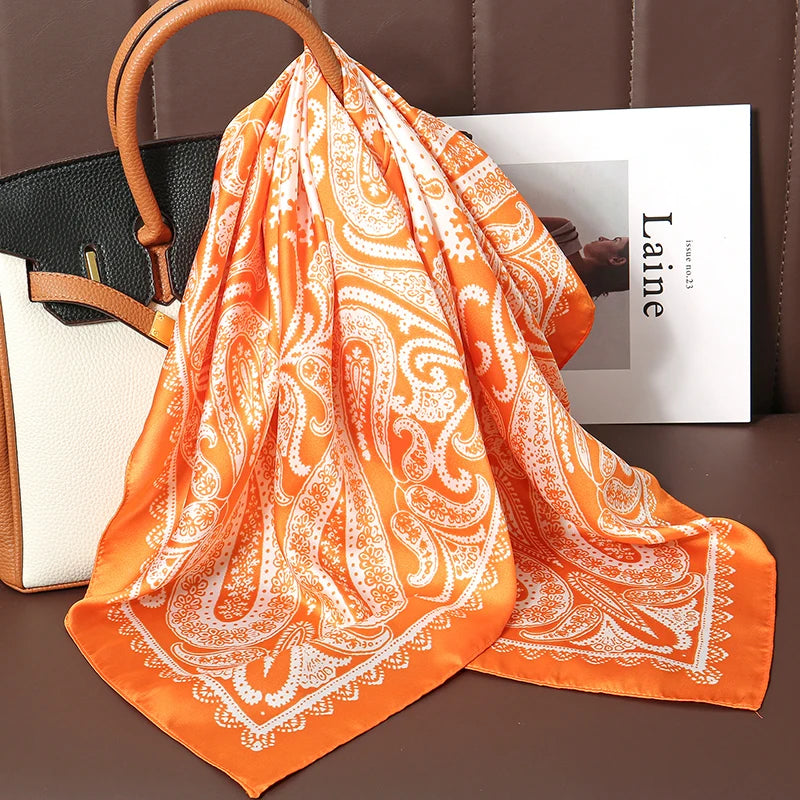 Bohemian Paisley Satin-Feel Polyester Square Scarf for Women 70×70 cm (27.6×27.6 in) – Neck, Hair, Bandana Shawl