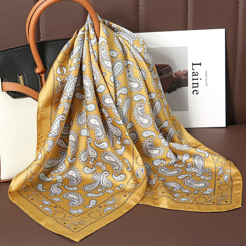 Luxury Satin Square Scarf 70 x 70 cm (27.6 x 27.6 in) – Silk-Feel Polyester Shawl Hijab Neckerchief Hair Ribbon Headband Bandana