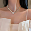 Pearl Bead Choker Necklace Gold Link Chain Ball Pendant - K-Pop Goth Collar for Women
