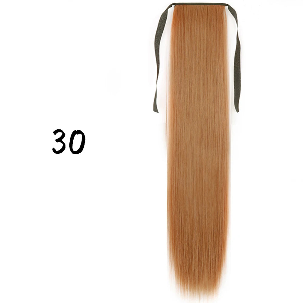 Wrap-Around Clip-In Ponytail Hair Extension 22-34 in (56-86 cm) Long Straight Heat-Resistant Synthetic Blonde Brown