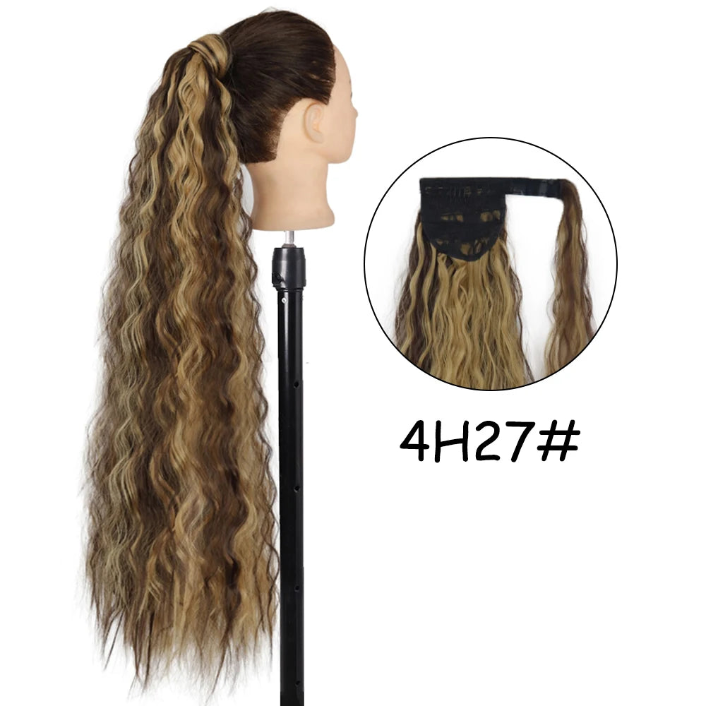 34-Inch (86 cm) Clip-In Synthetic Ponytail Hair Extension — Blonde Wrap-Around Long Straight Hairpiece