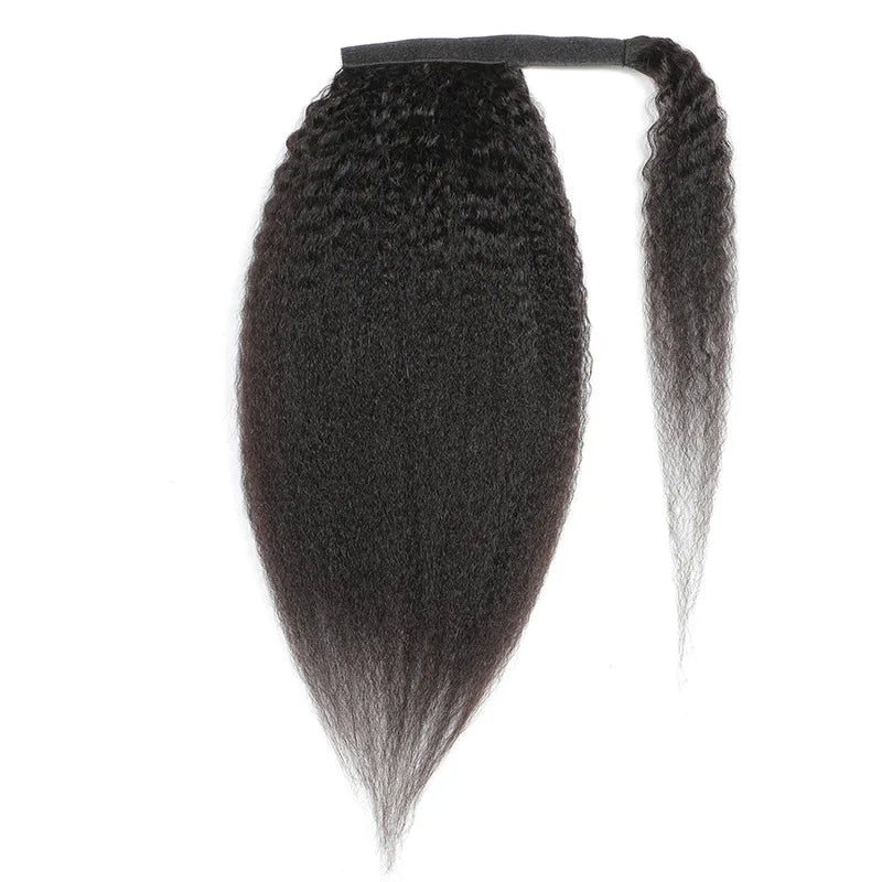 Kinky Straight Wrap-Around Clip-In Ponytail Extensions — 8–24 in (20–60 cm) Afro Kinky Brazilian Remy Human Hair