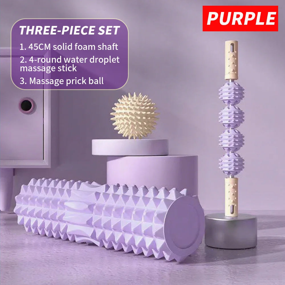 3-Piece Massage Set - Spiky Massage Ball, Hand Roller & Foam Roller for Foot and Body Relief