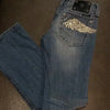 Gothic Y2K Women's Wide-Leg Rhinestone Wing Jeans Washed Blue Mid-Rise Baggy