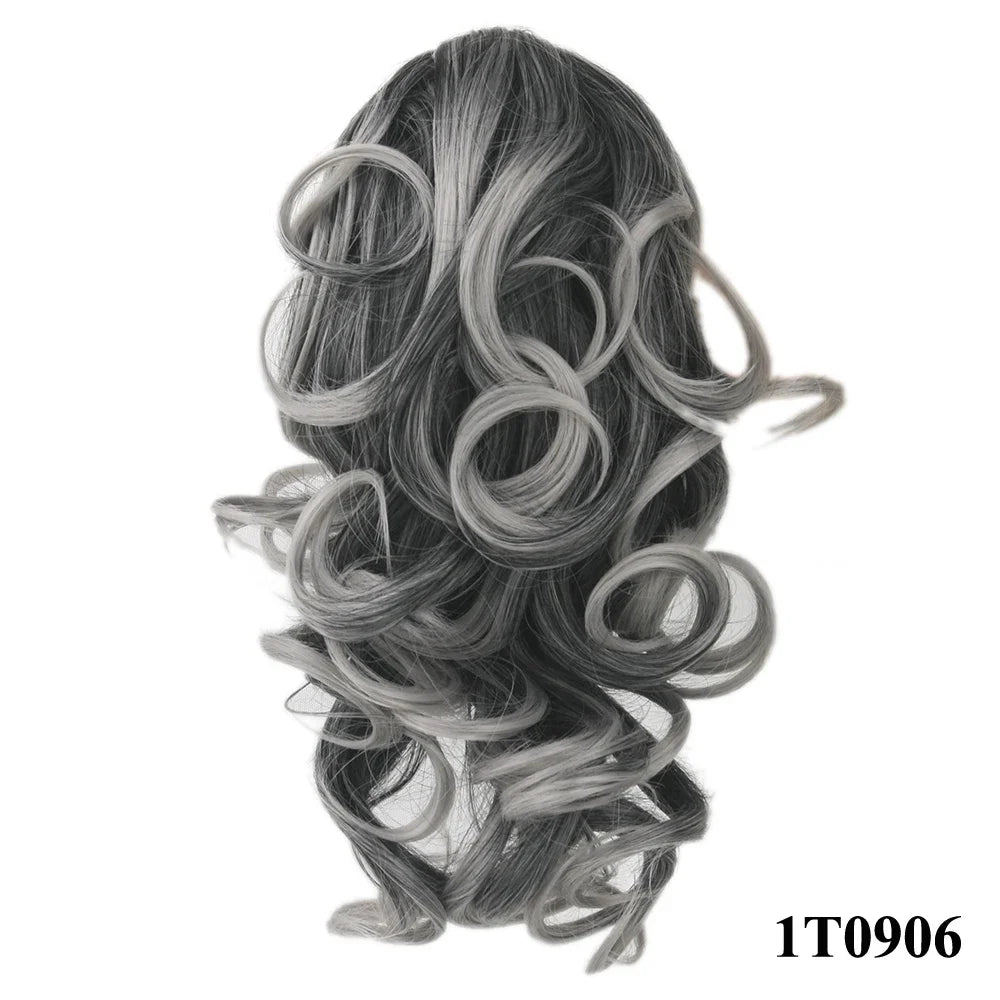 Soowee Short Curly Clip-In Ponytail Extension Black to Burgundy Synthetic Heat-Resistant Fiber