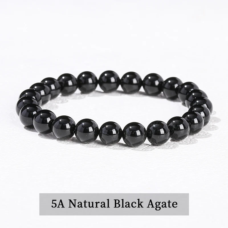 Natural Stone Beaded Bracelet 6/8/10mm — Obsidian Fluorite Quartz Jasper Stretch Yoga Bracelet for Women & Men