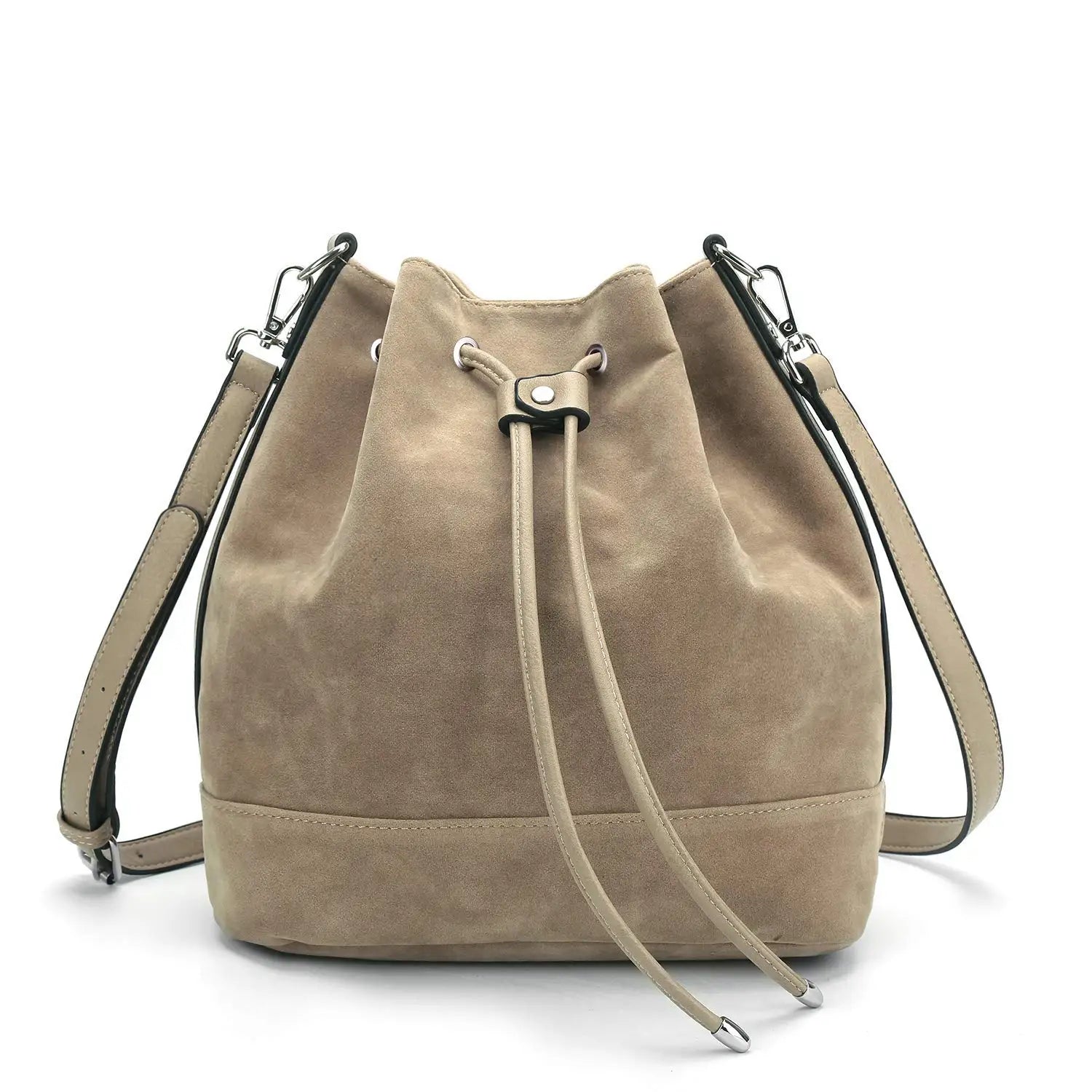 AFKOMST Leather Bucket Bag - Drawstring Crossbody Purse for Women, Medium (9.5 in x 11 in x 5.5 in / 25 x 28 x 14 cm) Hobo Tote with 2 Detachable Shoulder Straps