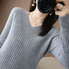 Women's V-Neck Knit Pullover Sweater — Long Sleeve Loose Fit Office Style