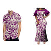 Women's Plus Size Double-Layer Ruffle Sleeve Fishtail Mermaid Maxi Dress, Polynesian Print Ankle-Length