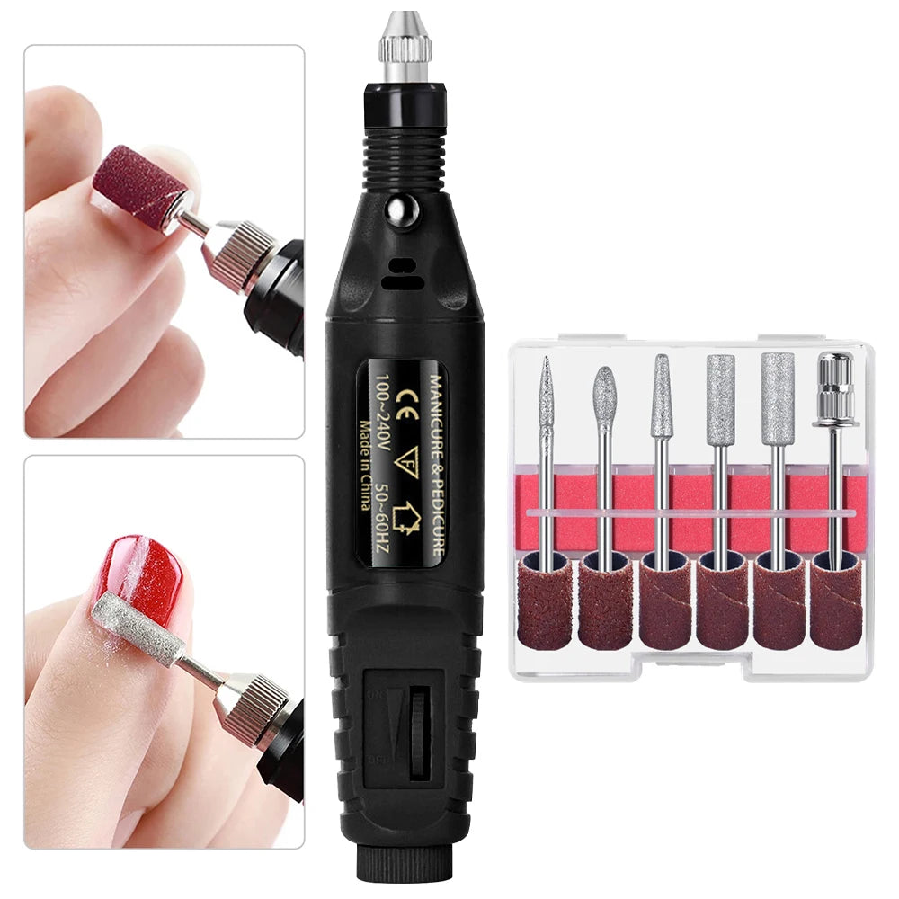 Electric Nail Drill Kit - Portable Professional Manicure & Pedicure Nail Sander, 20,000 RPM, 6 Bits & 6 Sand Bands