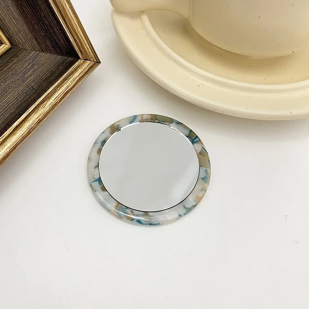 Mini Round Acetate Pocket Mirror 2.4 in (6.2 cm) Zebra Pattern Portable Travel Makeup Mirror