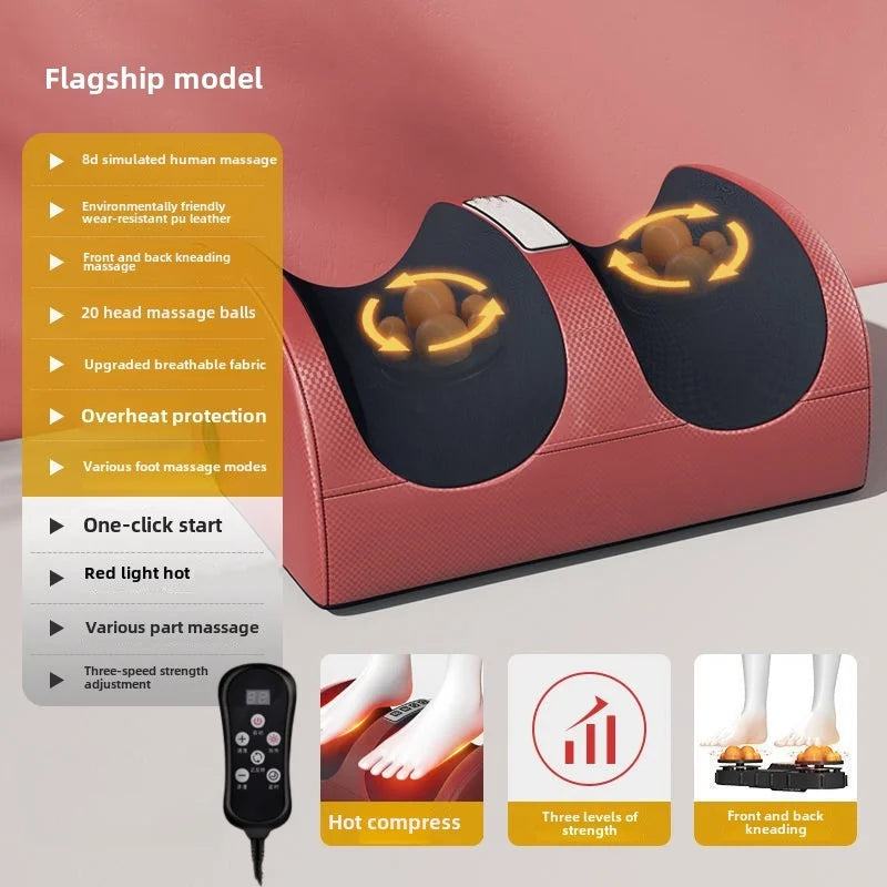 Hot Compress Foot & Calf Massager, Constant-Temperature Deep Kneading for Feet, Calves & Arms, Black/Red