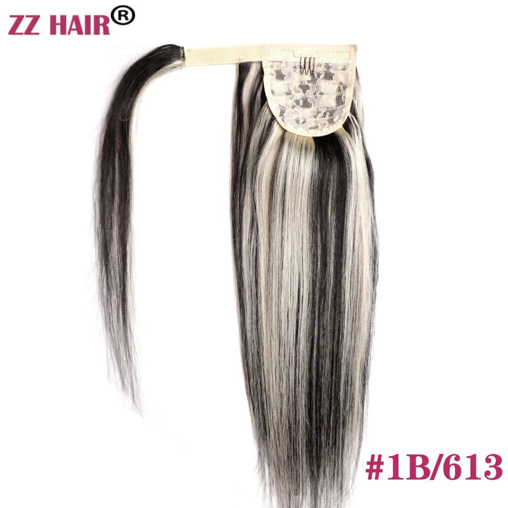ZZHAIR 100% Human Remy Clip-In Wrap-Around Ponytail 16-26 in (40-66 cm) 140g Machine-Made Straight
