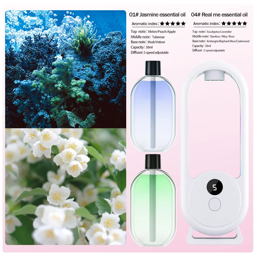 Rechargeable Portable Aroma Diffuser – Essential Oil Aromatherapy Air Freshener with 5 Timed Spray Modes