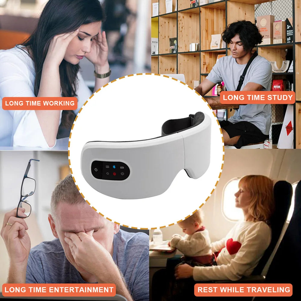 Smart Electric Eye Massager – Air Pressure & Vibration, Hot Compress, Bluetooth Music, Foldable USB Rechargeable