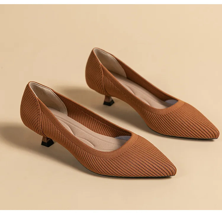 Women's Pointed-Toe Knit Slingback Pumps, Breathable Latex Insole & Anti-Slip Rubber Sole, 3.5 cm (1.38 in) Mid Heel