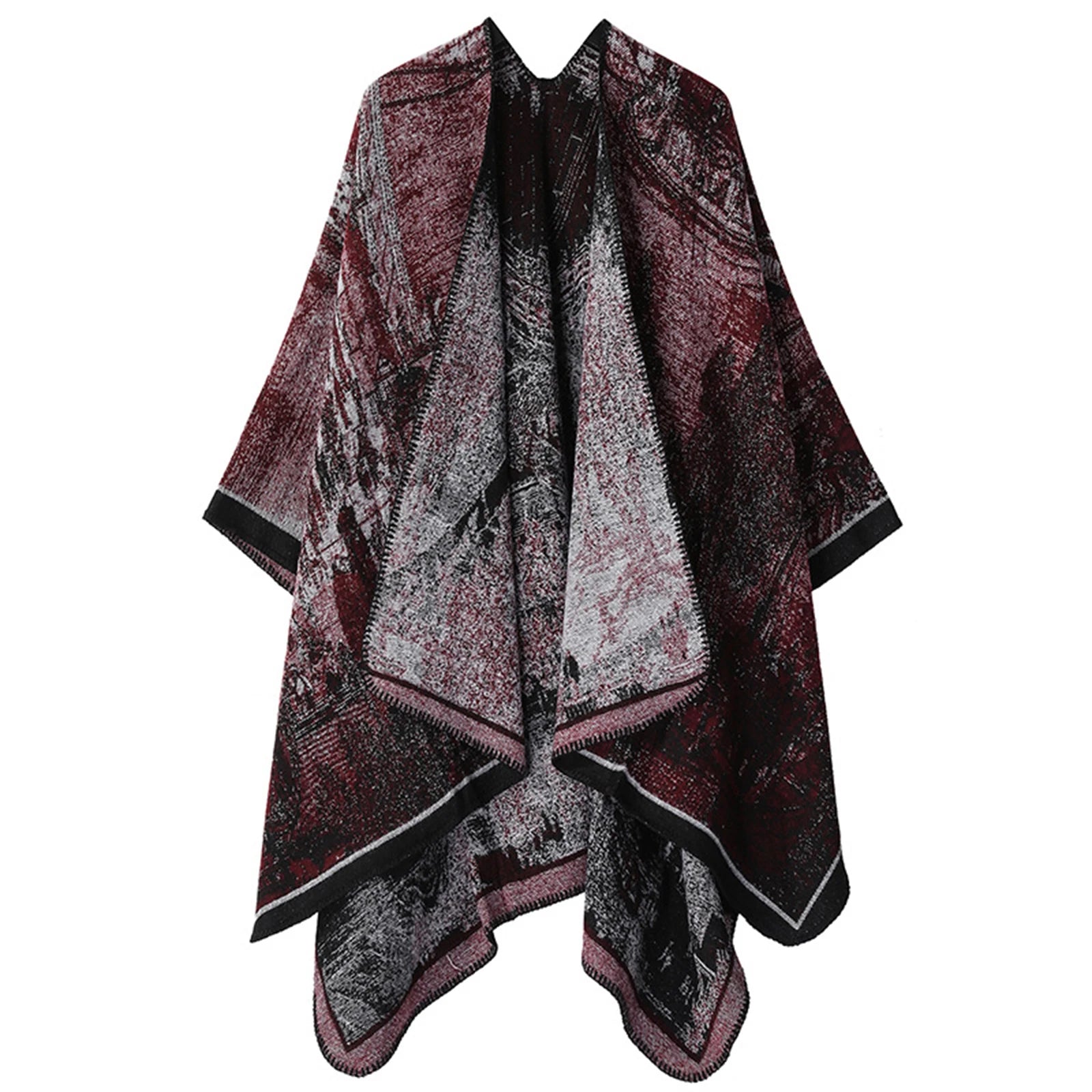 Women's Knitted Shawl Poncho - Imitation Cashmere Travel Cape Wrap, Ethnic Boho Cardigan