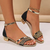 Gold & Silver Women's Gladiator Sandals – Open Toe Ankle Strap, Low Square Heel (3–5 cm / 1.18–1.97 in)
