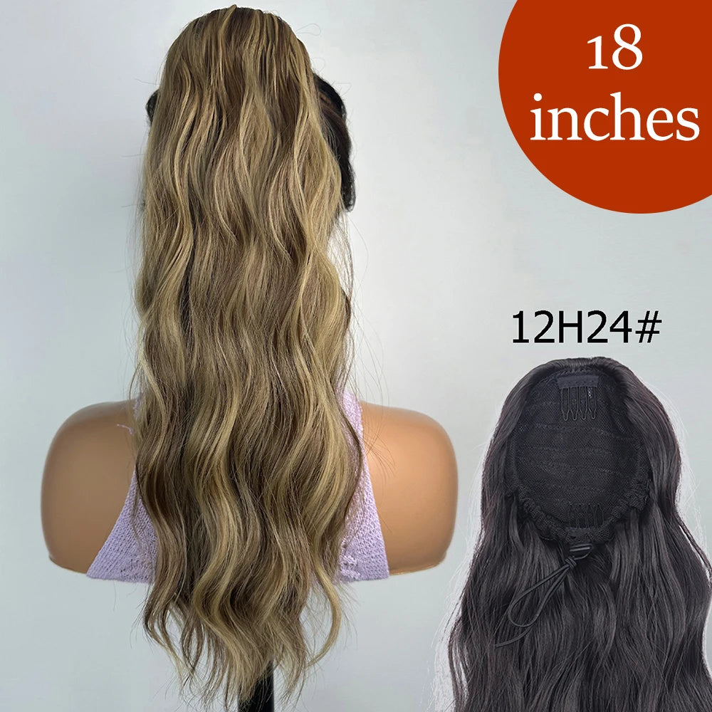 34-Inch (86 cm) Clip-In Synthetic Ponytail Hair Extension — Blonde Wrap-Around Long Straight Hairpiece