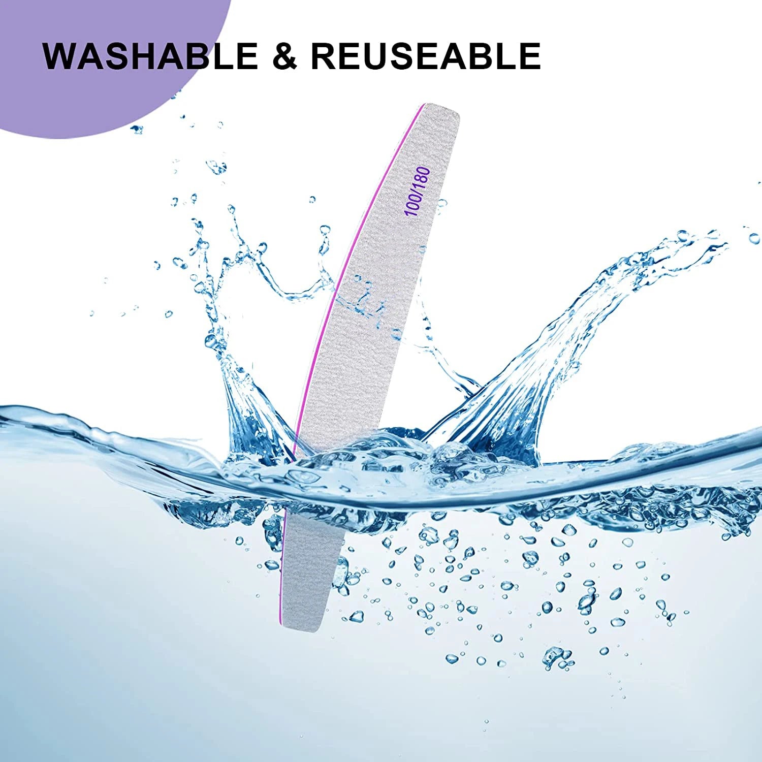 5-Pack Half-Moon Nail Files – Double-Sided 100/180 Grit Emery Boards, 7.1 in (18 cm) Manicure & Pedicure Tools for Home and Salon