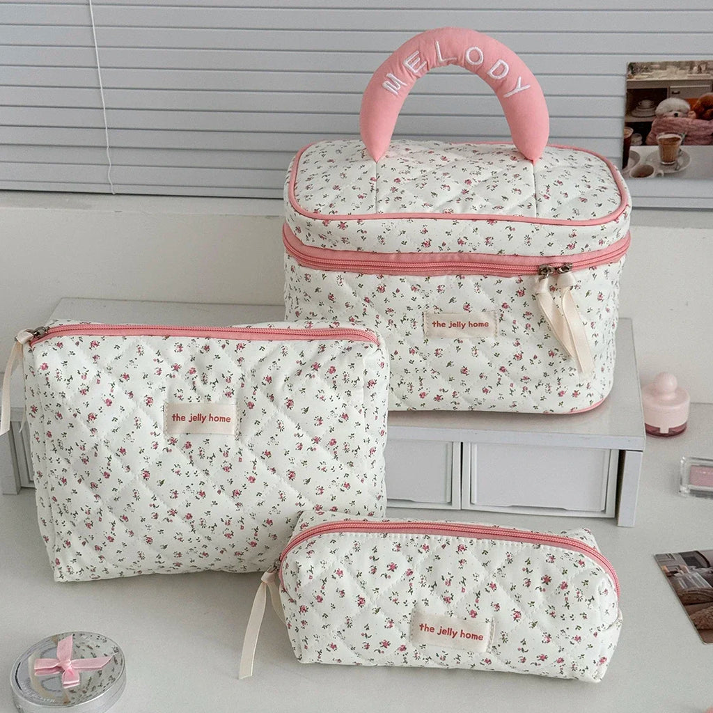 Pink Strawberry Quilted Cosmetic Bag – Portable Travel Makeup Pouch & Toiletry Organizer, Multiple Sizes (Small 15×9×8 cm / 5.9×3.5×3.1 in; Handbag 24×18.5×7 cm / 9.4×7.3×2.8 in; Tote 25×16×15 cm / 9.8×6.3×5.9 i