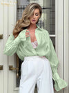 Clacive Women's Loose Pink Lapel Blouse Long Sleeve Office Shirt Casual Solid Top