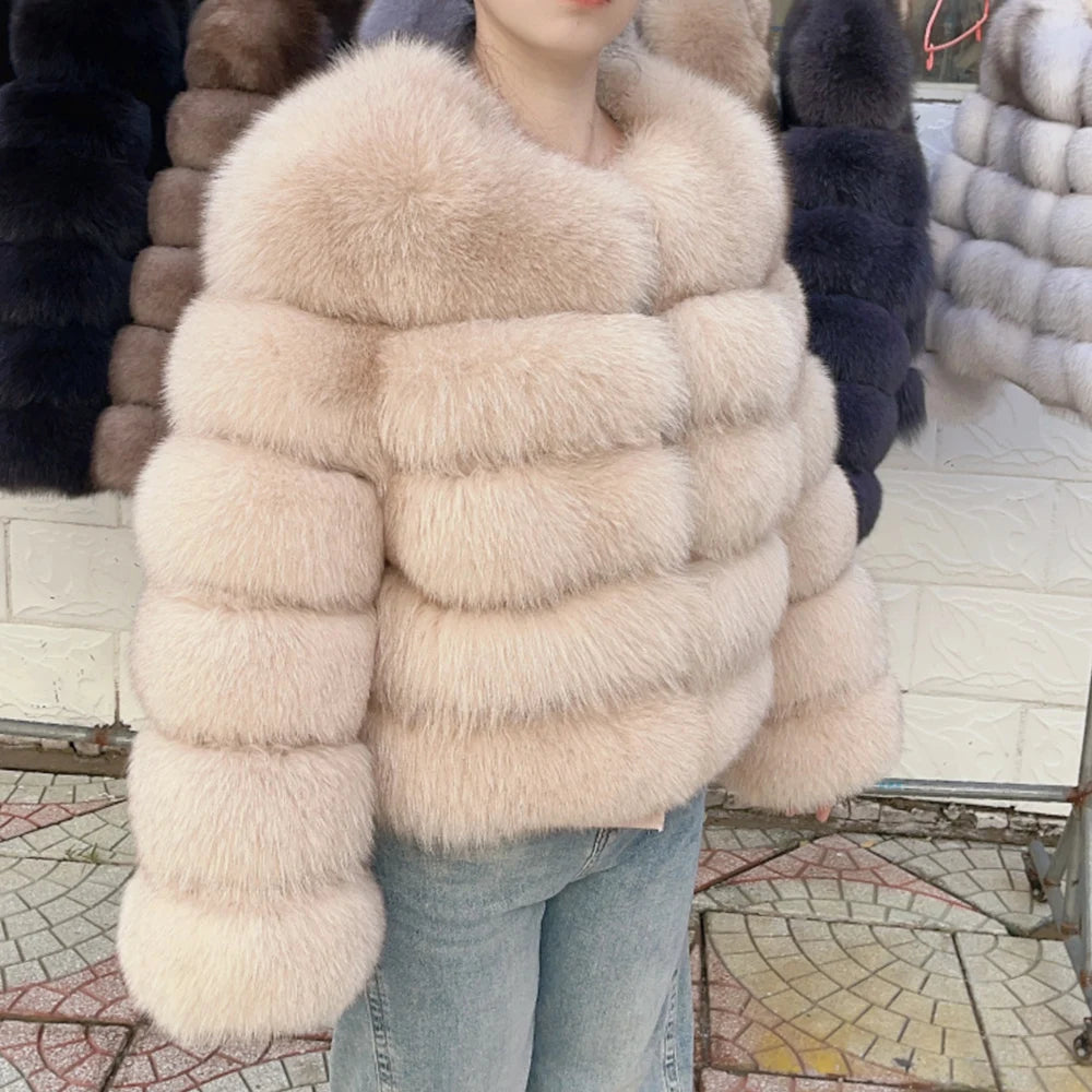 Women's White Faux Fox Fur Coat – Slim Plush Faux-Fur Winter Jacket