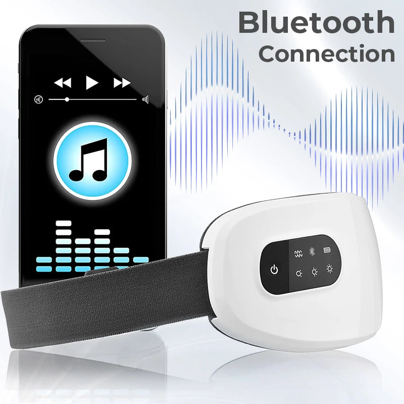 Bluetooth Heated Eye Massager with Vibration & Airbag Compression — Foldable Rechargeable Eye Spa with Music, 4 Modes