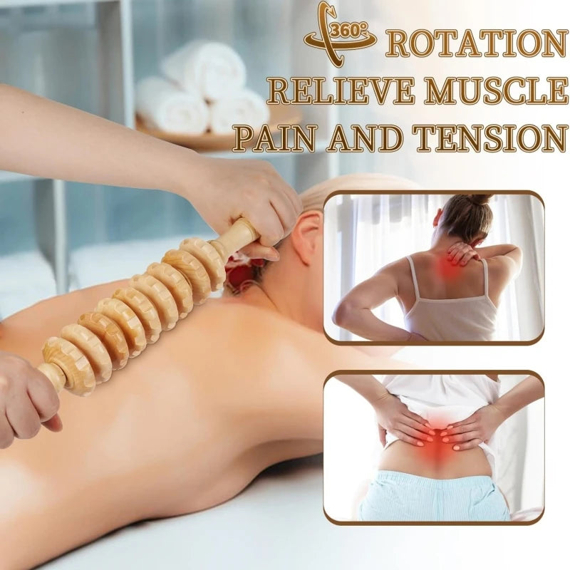 Wooden Curved Fascia Massage Roller - Cellulite Reduction & Muscle Tension Relief for Legs & Body