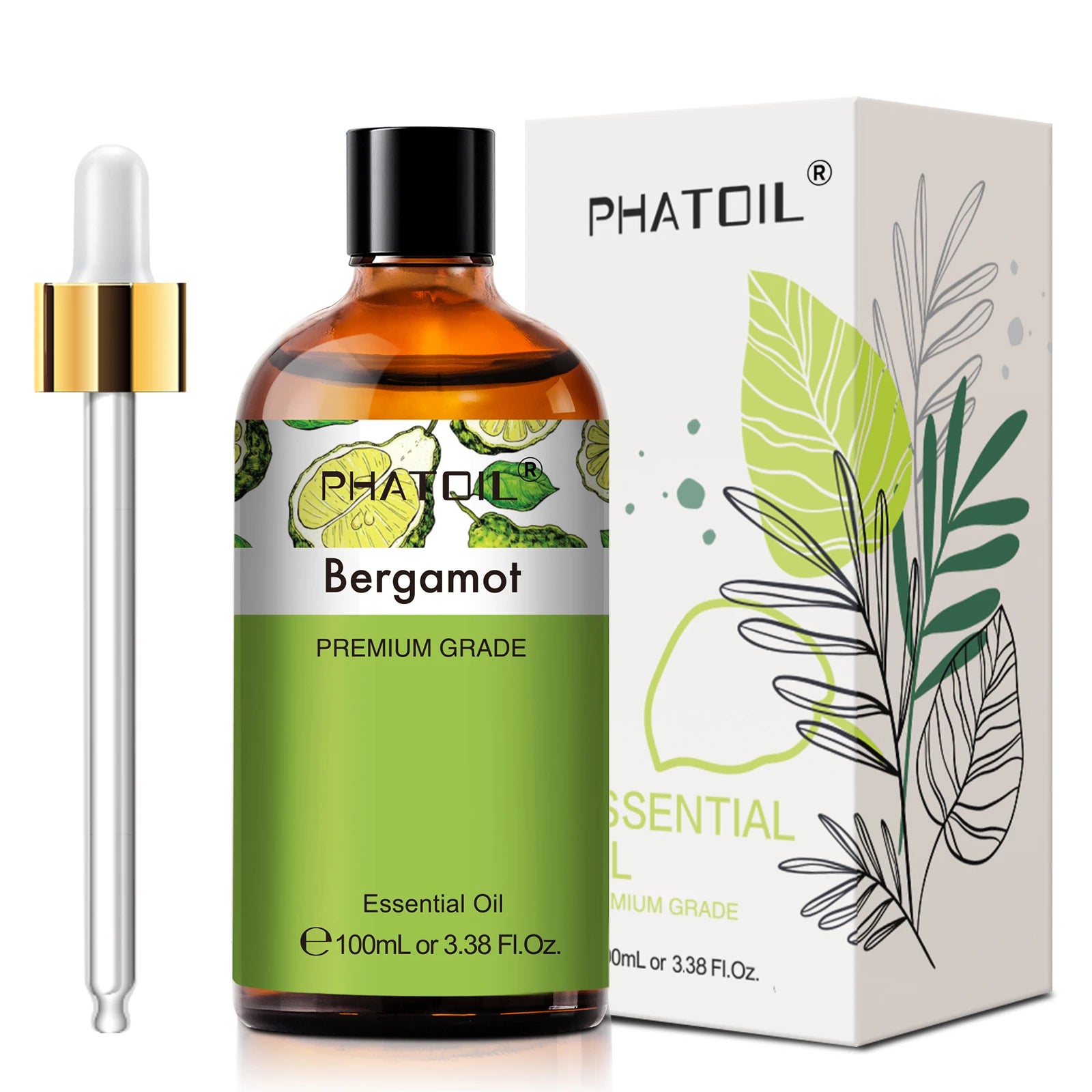PHATOIL 100ml (3.38 fl oz) Pure Essential Oil for Aromatherapy — Eucalyptus, Lavender, Vanilla, Jasmine, Lemon, Bergamot