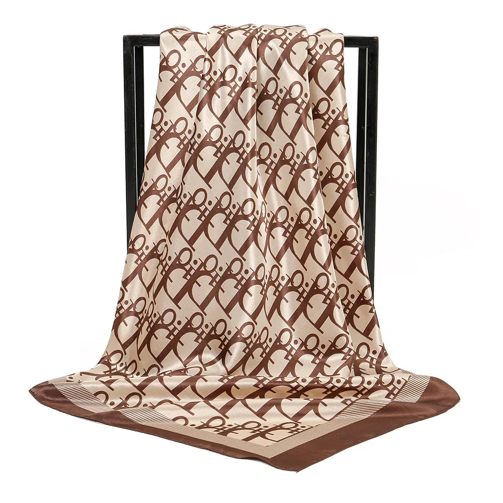 Women’s Vintage Printed Silk-Feel Scarf 90 x 90 cm (35 x 35 in) Lightweight Square Shawl, Headscarf & Neck Wrap